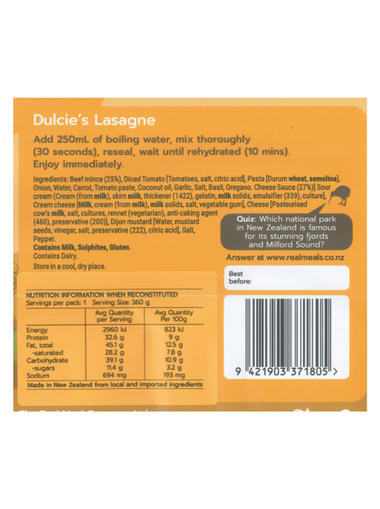 lasagne freeze dried meal