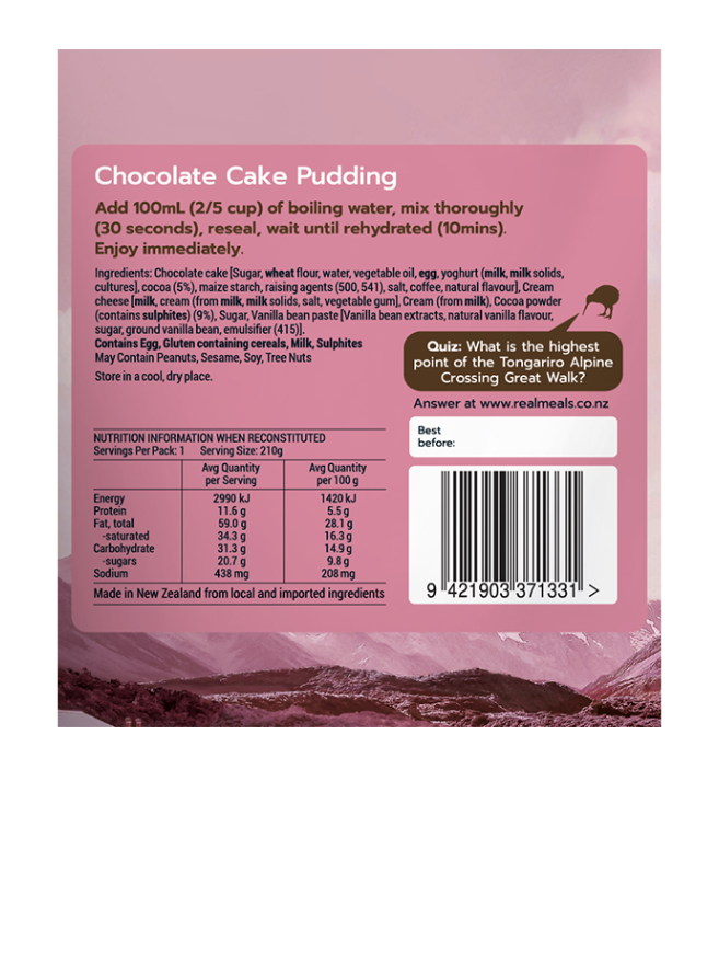 Chocolate Cake Pudding Freeze Dried Meal