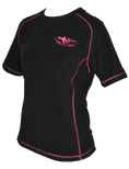 Load image into Gallery viewer, Ladies black fleece tee with pink trim with zip pocket

