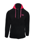 Load image into Gallery viewer, Kids Black fleece hoodie with pink lined hood and zip pockets
