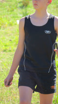 Load image into Gallery viewer, Boy wearing lightweight black quick dry singlet and Black hunting shorts

